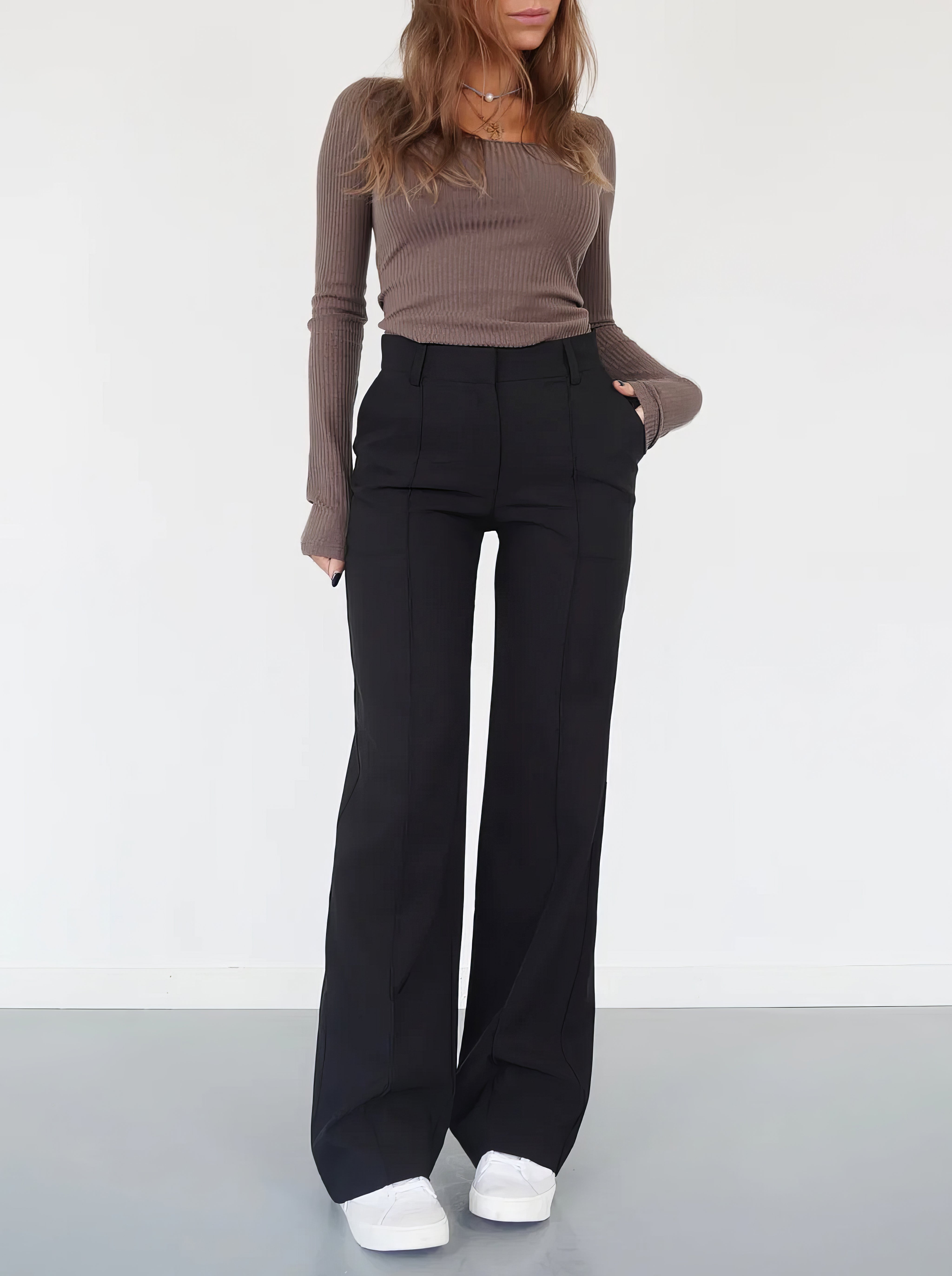 Women's Straight Leg Work Trousers - High-Waisted & Smart Casual