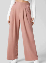 Women's Wide Leg Work Trousers - High-Waisted Fluid Style