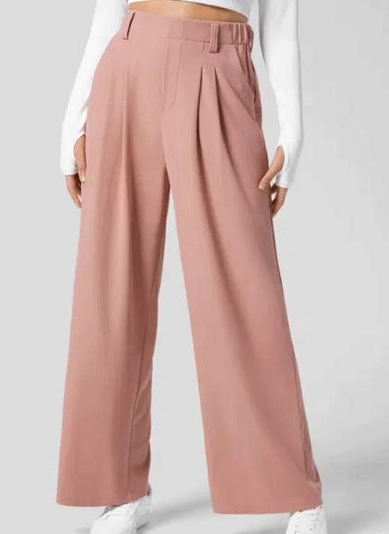 Women's Wide Leg Work Trousers - High-Waisted Fluid Style