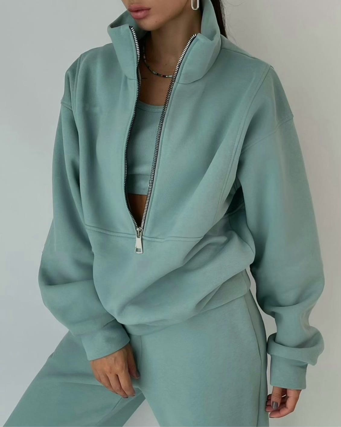 Women's Loungewear Set - Quarter-Zip Top & Elasticated Trousers
