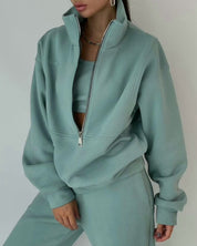 Women's Loungewear Set - Quarter-Zip Top & Elasticated Trousers