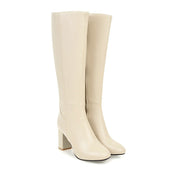 Women's Knee-High Boots - Side Zip with High Block Heel