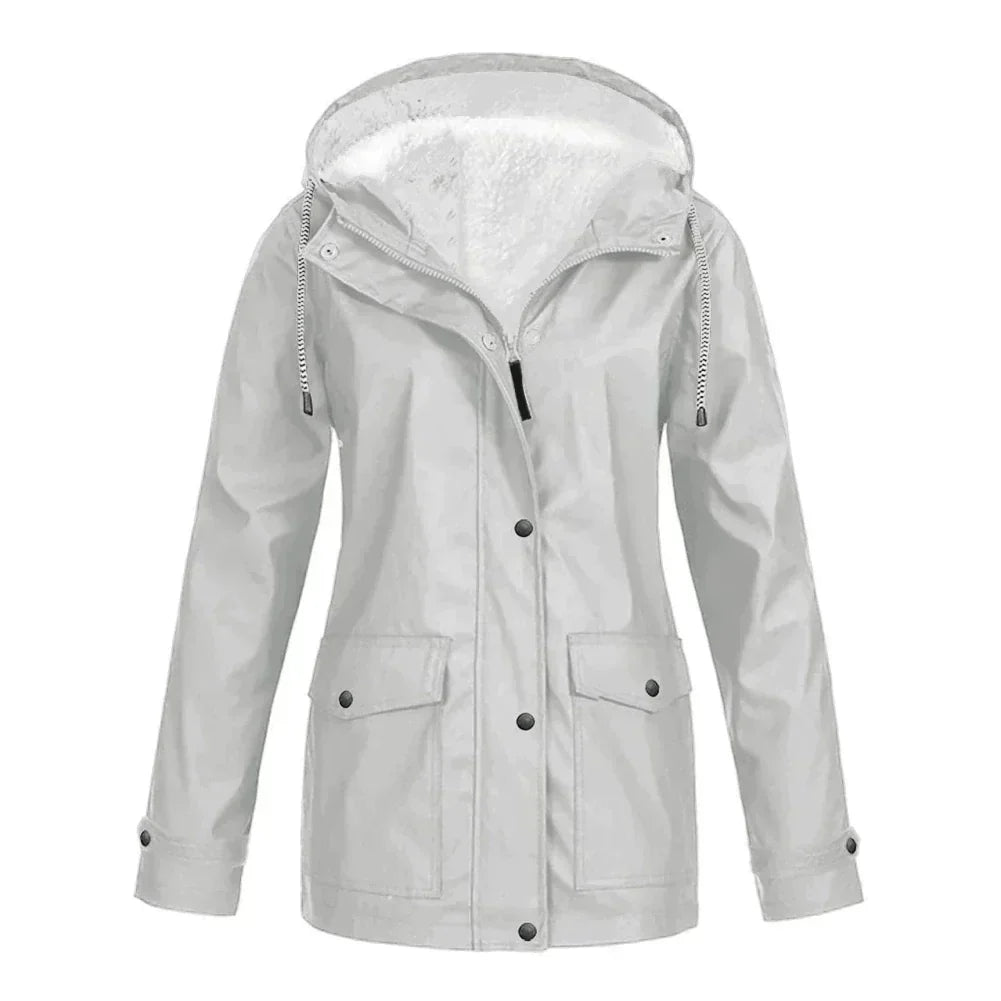 Women's Waterproof Hooded Jacket - Warm Lining Design