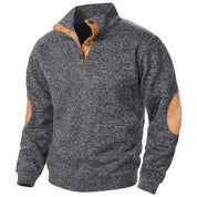 Men's Button Neck Jumper - Pullover Style with Elbow Patches