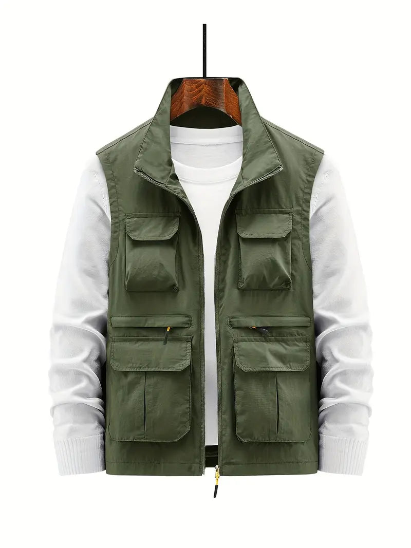 Versatile Multi-Pocket Zip Vest for Men | Sean