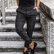 Men's Checkered Work Trousers - Slim Fit & Ankle Length