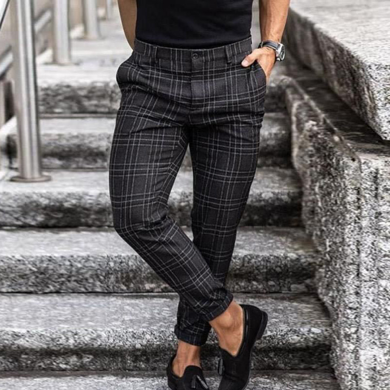 Men's Checkered Work Trousers - Slim Fit & Ankle Length