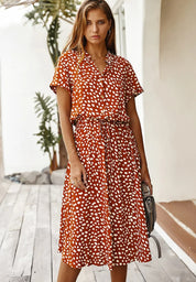 Elegant Short-Sleeve Midi Dress for Women | Clara