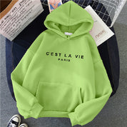 Women's Loose Fit Hoodie - 'C'est La Vie' Graphic & Kangaroo Pocket