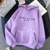 Women's Loose Fit Hoodie - 'C'est La Vie' Graphic & Kangaroo Pocket
