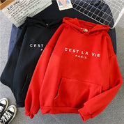 Women's Loose Fit Hoodie - 'C'est La Vie' Graphic & Kangaroo Pocket
