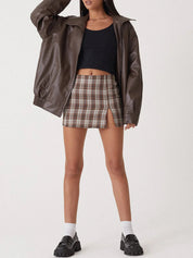 Women's Zip-Up Biker Jacket - Oversized Fit with Shirred Hem