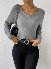 Women's Grey Jumper - Wrap-Front with V-Neck