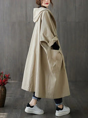 Women's Longline Coat - With Hood and Patch Pockets