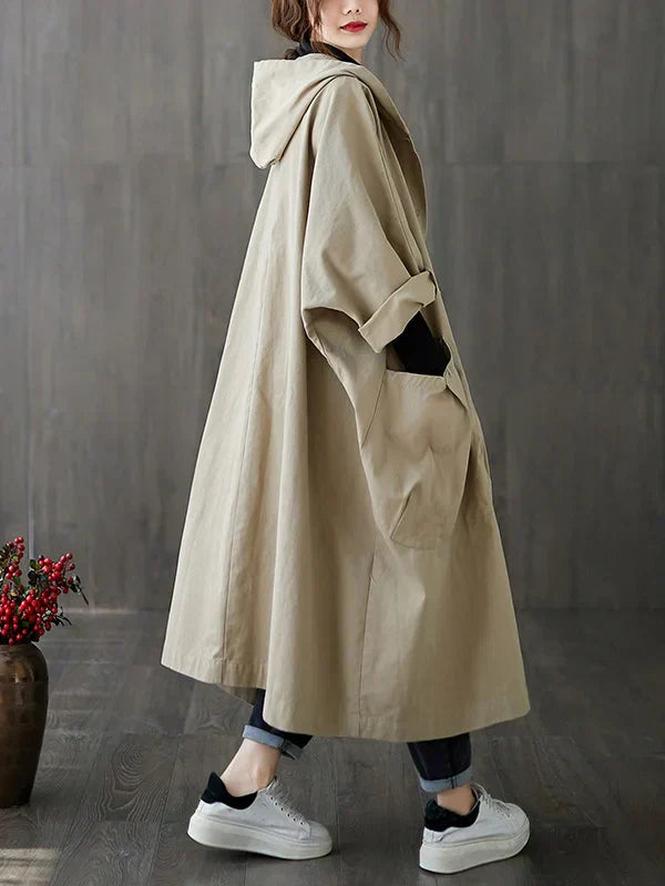 Women's Longline Coat - With Hood and Patch Pockets