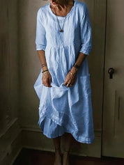 Loose Fit Linen Midi Dress for Women