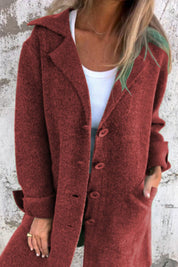 Crystalle - Solid Color Lapel Pocket Single Breasted Midi Coat for Women