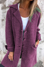 Crystalle - Solid Color Lapel Pocket Single Breasted Midi Coat for Women