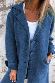 Crystalle - Solid Color Lapel Pocket Single Breasted Midi Coat for Women