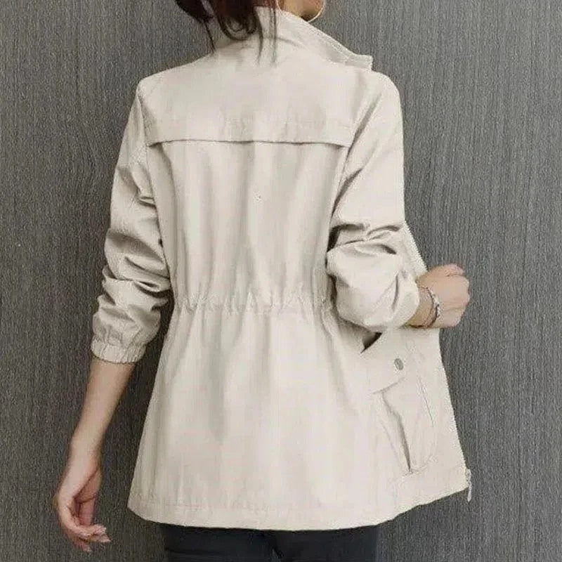 Women's Utility Jacket - Drawstring Waist with High Neck