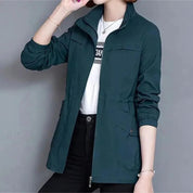 Women's Utility Jacket - Drawstring Waist with High Neck