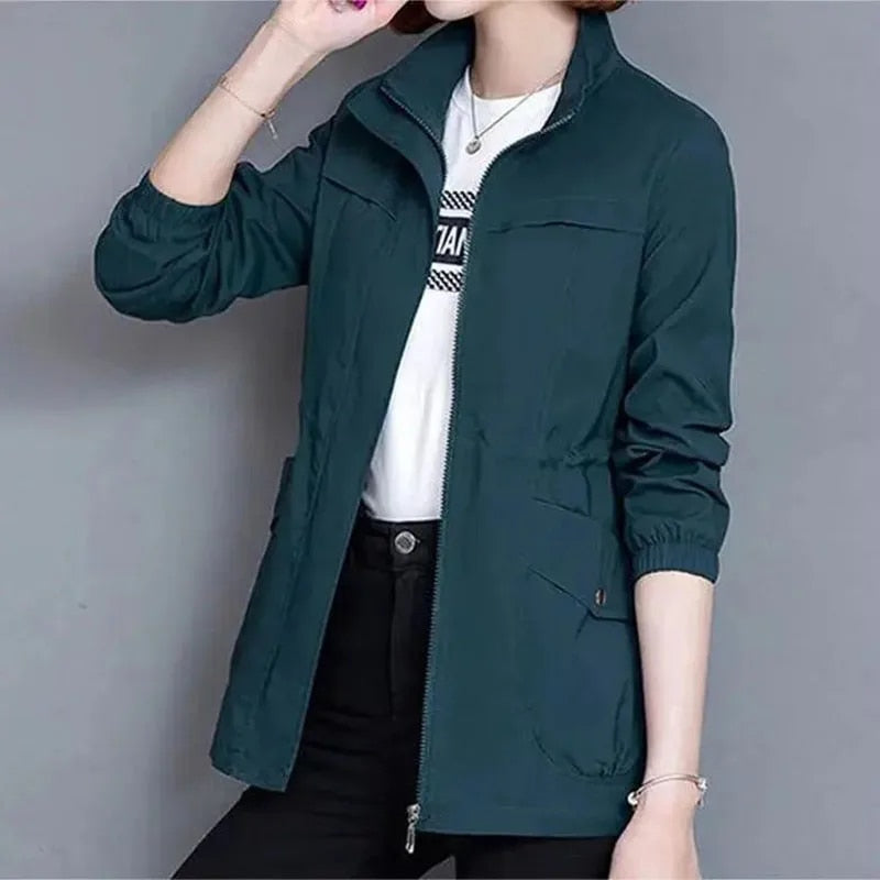 Women's Utility Jacket - Drawstring Waist with High Neck