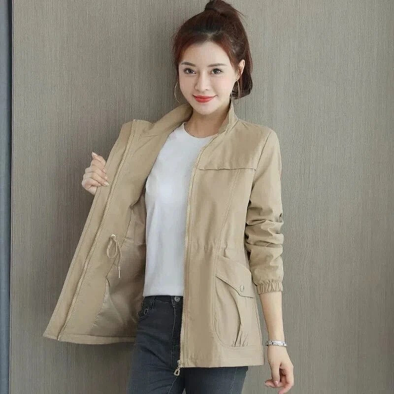 Women's Utility Jacket - Drawstring Waist with High Neck