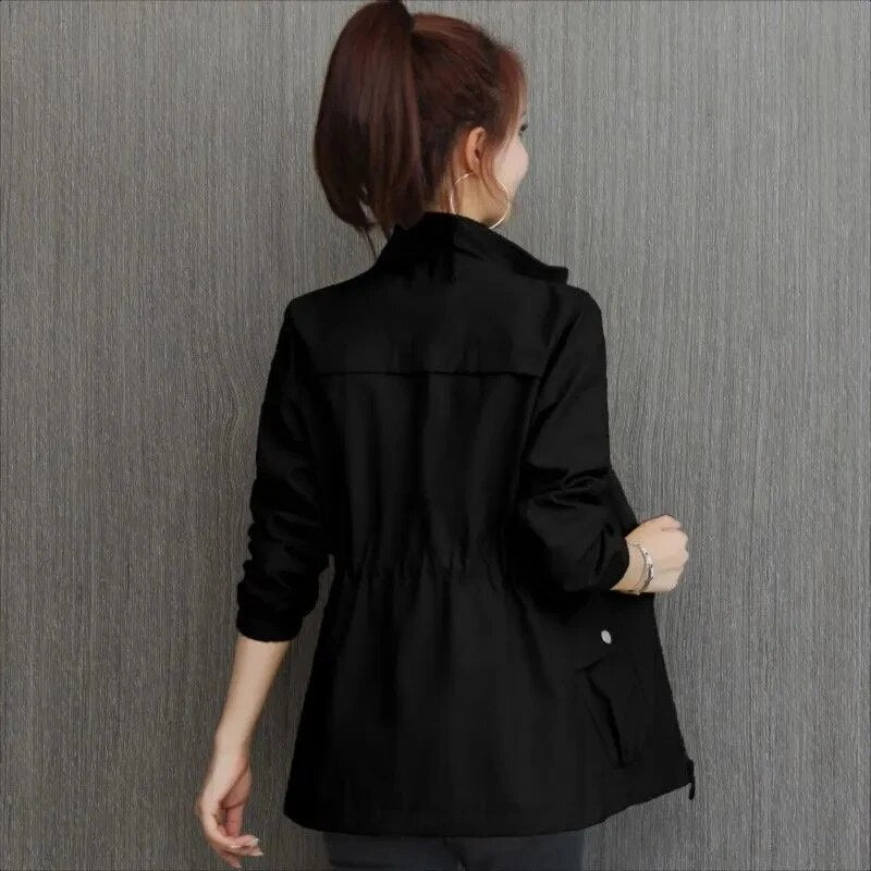 Women's Utility Jacket - Drawstring Waist with High Neck