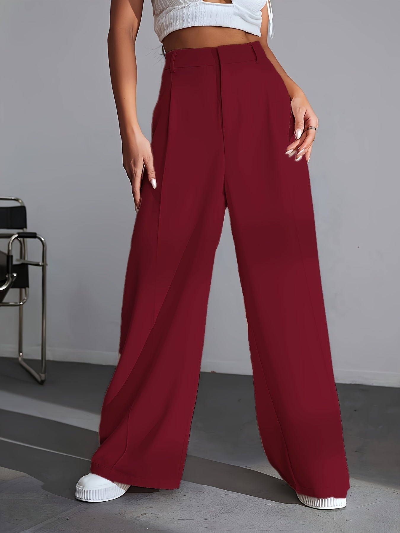 Women's High Waisted Wide Leg Trousers - Pleated Style