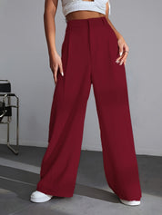 Women's High Waisted Wide Leg Trousers - Pleated Style