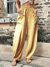 Women's Wide-Leg Trousers - Relaxed Fit Breathable Elastic Waist