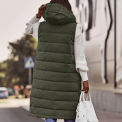 Women's Long Padded Vest - Hooded & Sleeveless