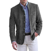Men's Suede Blazer - Mandarin Collar & Slim Fit