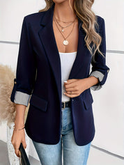 Women's Blazer - Striped Cuff Sleeves with Flap Pockets