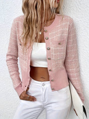 Women's Cardigan - Checked Pattern with Button-Down Closure