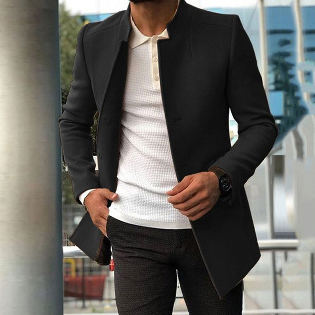 Men's Coat - Band Collar with Structured Front