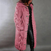 Women's Long Chunky Knitted Cardigan - Hooded Cable Knit Maxi Coat