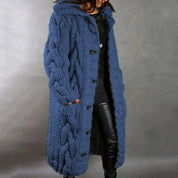 Women's Long Chunky Knitted Cardigan - Hooded Cable Knit Maxi Coat