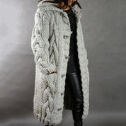 Women's Long Chunky Knitted Cardigan - Hooded Cable Knit Maxi Coat