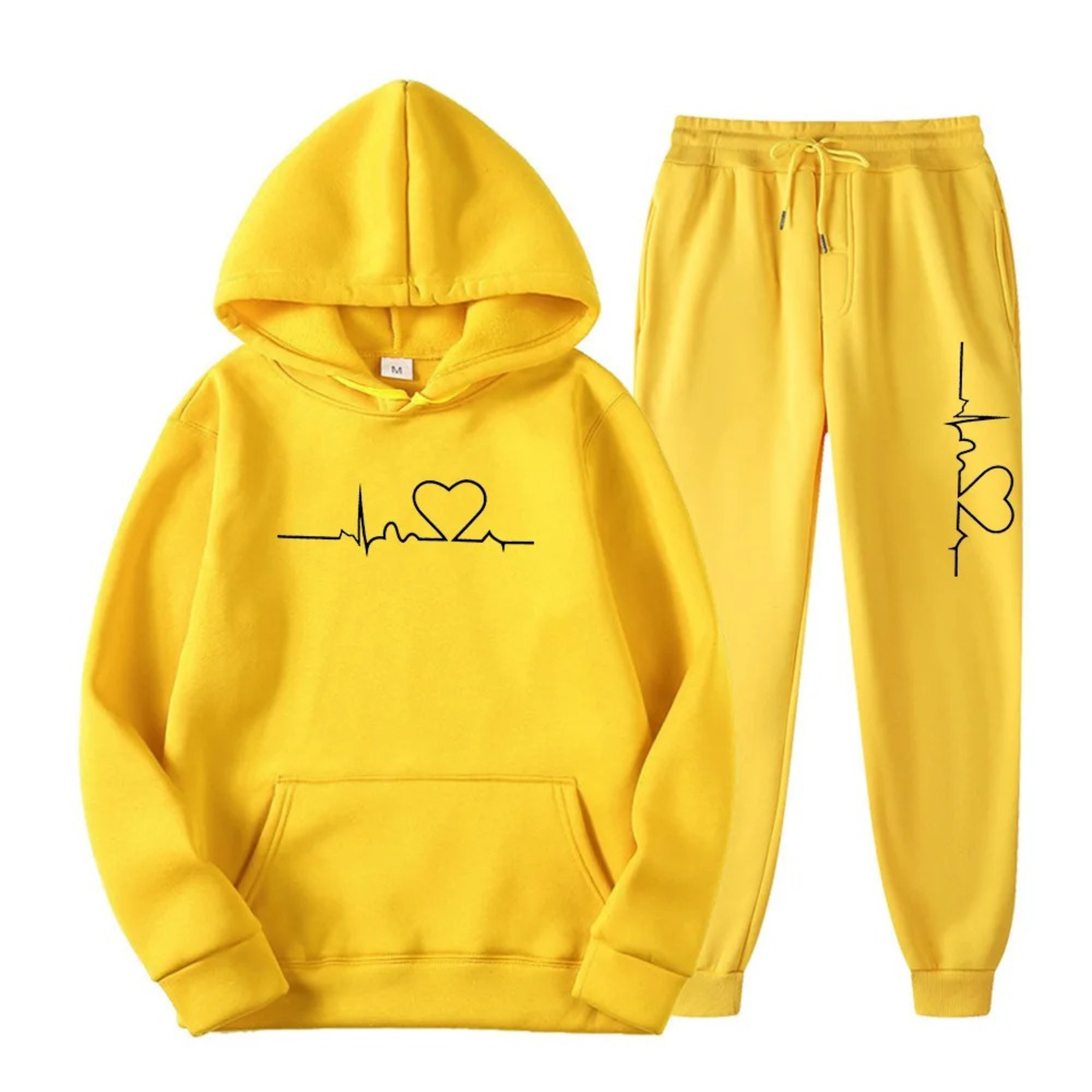Women's Loungewear Set - Heart Print Hoodie & Drawstring Joggers