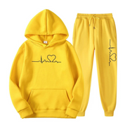 Women's Loungewear Set - Heart Print Hoodie & Drawstring Joggers