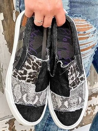 Casual Animal Print Canvas Slip-On Sneakers for Women