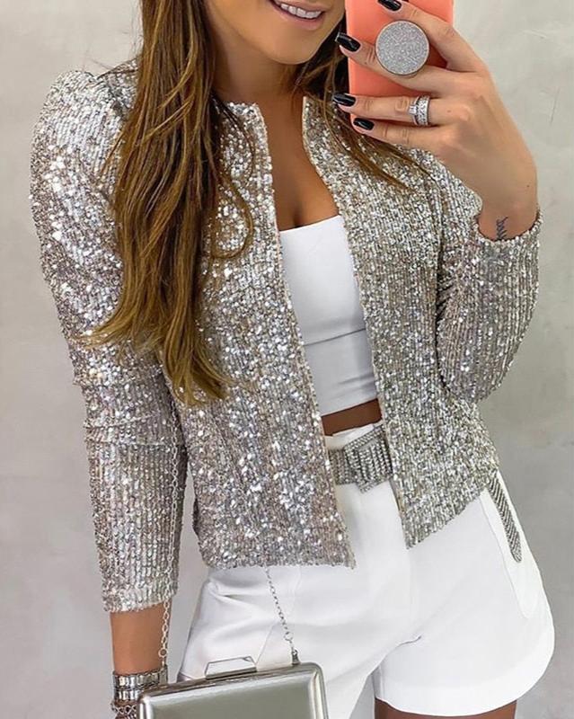 Women's Jacket - Sequined with Collarless Design