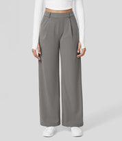 Women's Wide Leg Work Trousers - High-Waisted Fluid Style