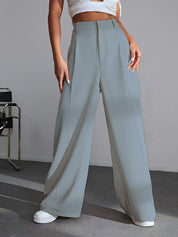 Women's High Waisted Wide Leg Trousers - Pleated Style