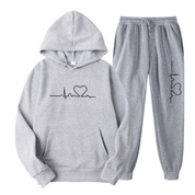 Women's Loungewear Set - Heart Print Hoodie & Drawstring Joggers