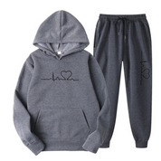 Women's Loungewear Set - Heart Print Hoodie & Drawstring Joggers