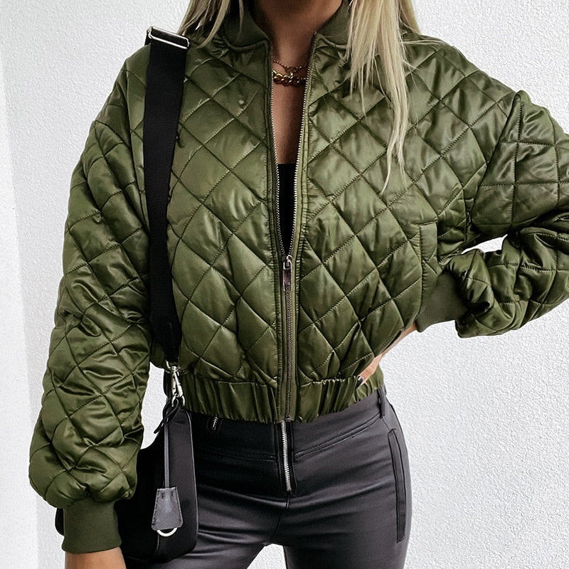 Women's Quilted Jacket - Cropped Bomber Style