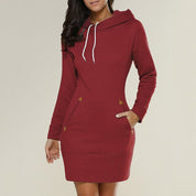 Women's Jumper Dress - Drawstring Hood with Pockets