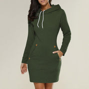 Women's Jumper Dress - Drawstring Hood with Pockets